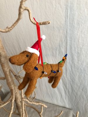 Felt Dog Wrapped in Christmas Lights Ornament