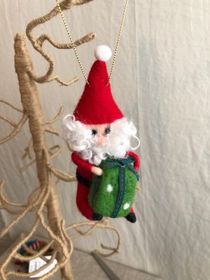 Felt Santa Holding Present Ornament - Rectangle