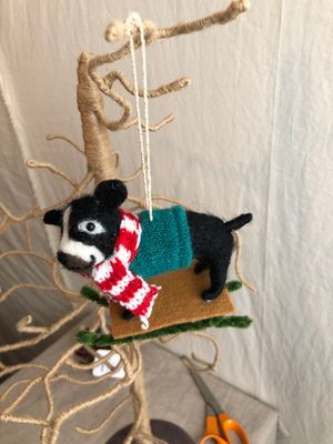 Felt Dog on Sled Ornament - Black