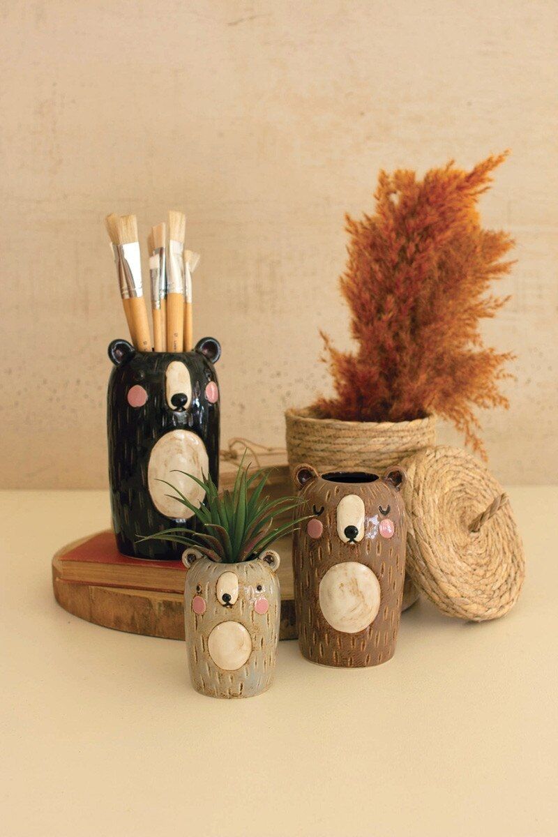 Ceramic Bear Vase Sm Gray