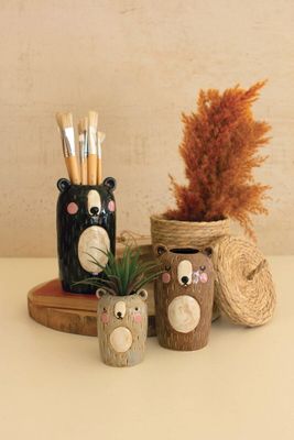 Ceramic Bear Vase Sm Gray