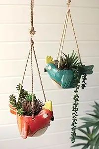 Ceramic Bird Hanging Planter Orange
