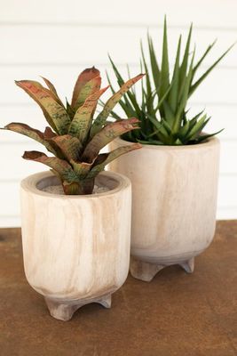 Hand Carved Wooden Planter w/Feet Lg