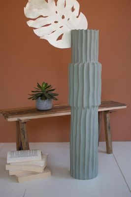 Large Ribbed Green Ceramic Vase Large Ribbed Green Ceramic Vase