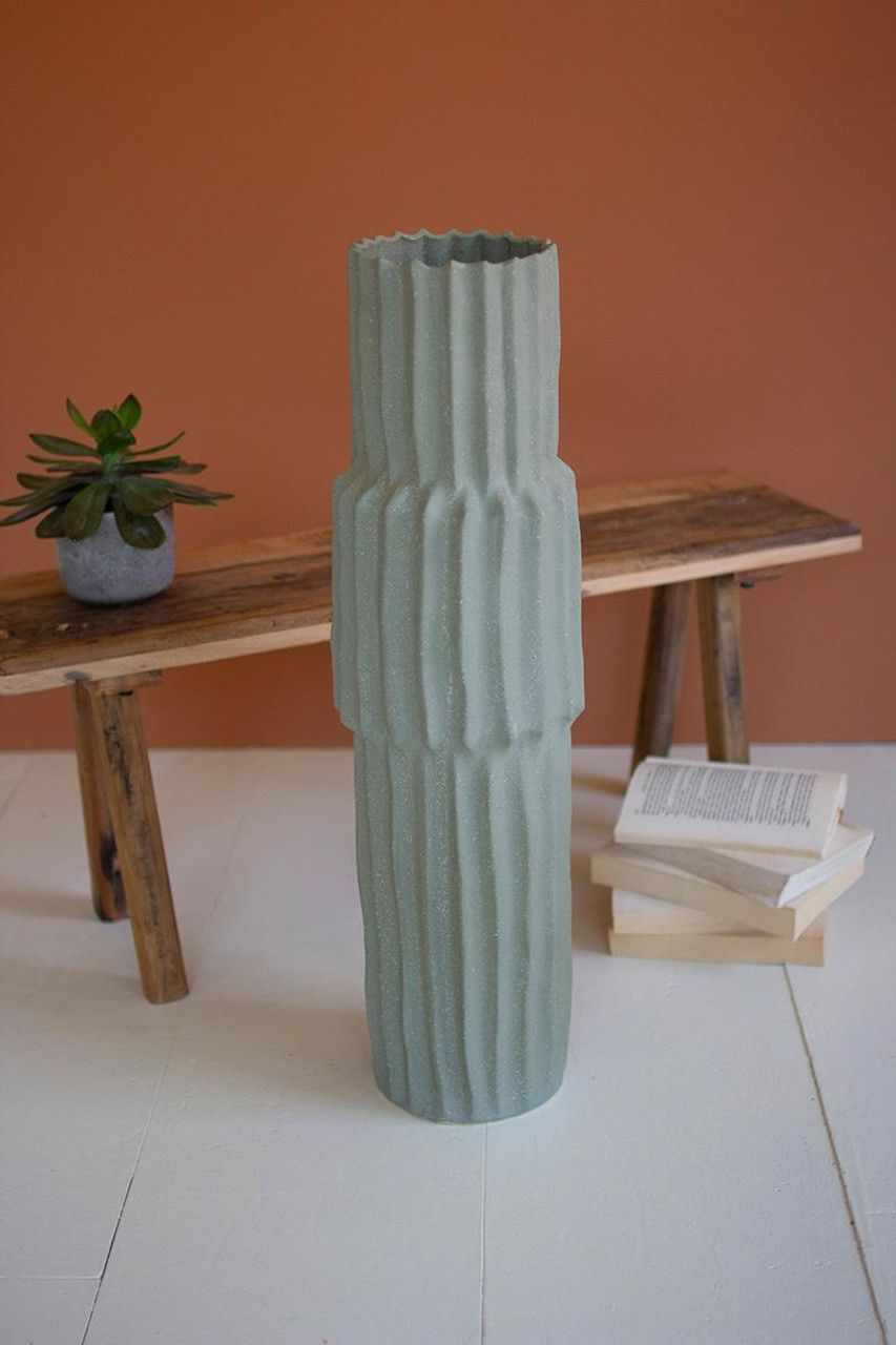 Small Ribbed Green Ceramic Vase Small Ribbed Green Ceramic Vase
