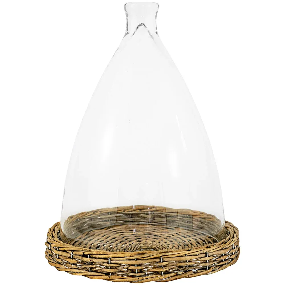 Large Glass Cloche w/Wicker Base