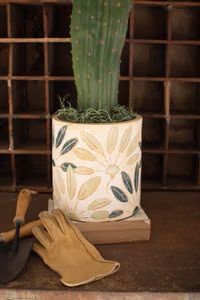 Straight Side Terracotta Planter w/Leaf Detail