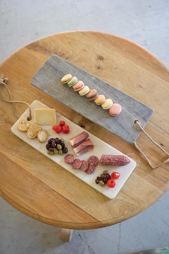 Marble Long Cutting Board w/Rope Handle -White