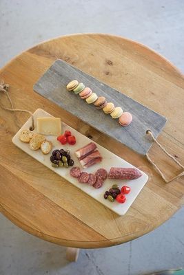 Marble Long Cutting Board w/Rope Handle -White