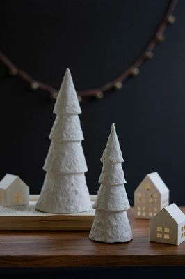 S/2 Paper Mache Christmas Trees