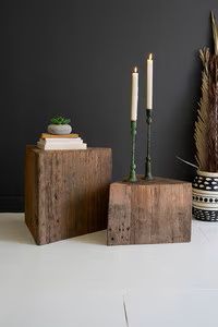 S/2 Recycled Wood Triangle Accent Tables
