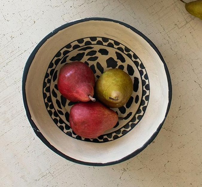 Black &amp; White Paper Mache Bowl Sm