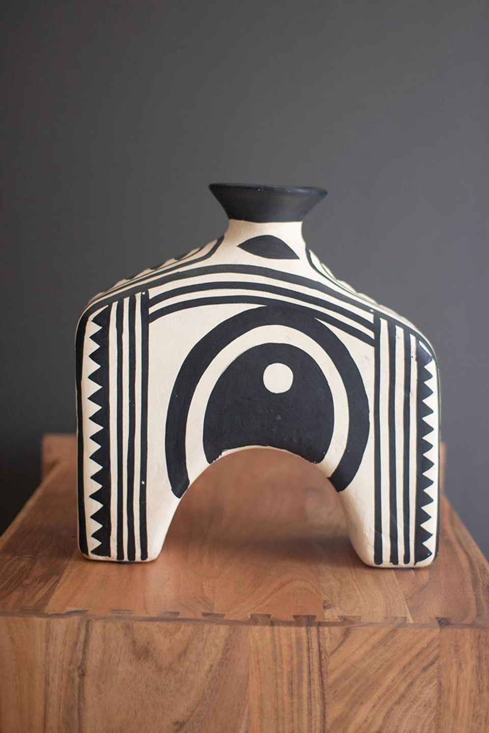 Black &amp; White Paper Mache Arched Vase