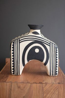 Black &amp; White Paper Mache Arched Vase