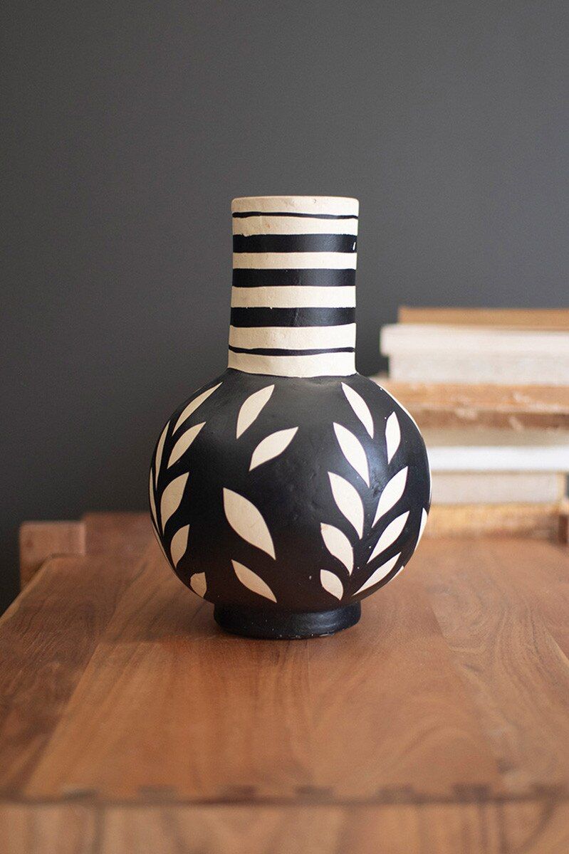Black &amp; White Paper Mache Bottle Vase