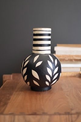 Black &amp; White Paper Mache Bottle Vase