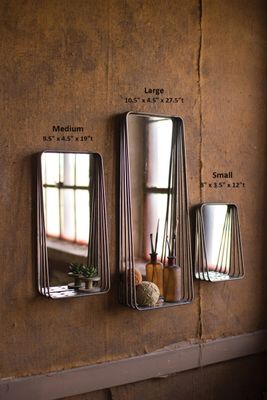 Tall Metal Framed Mirror w/Shelf Sm