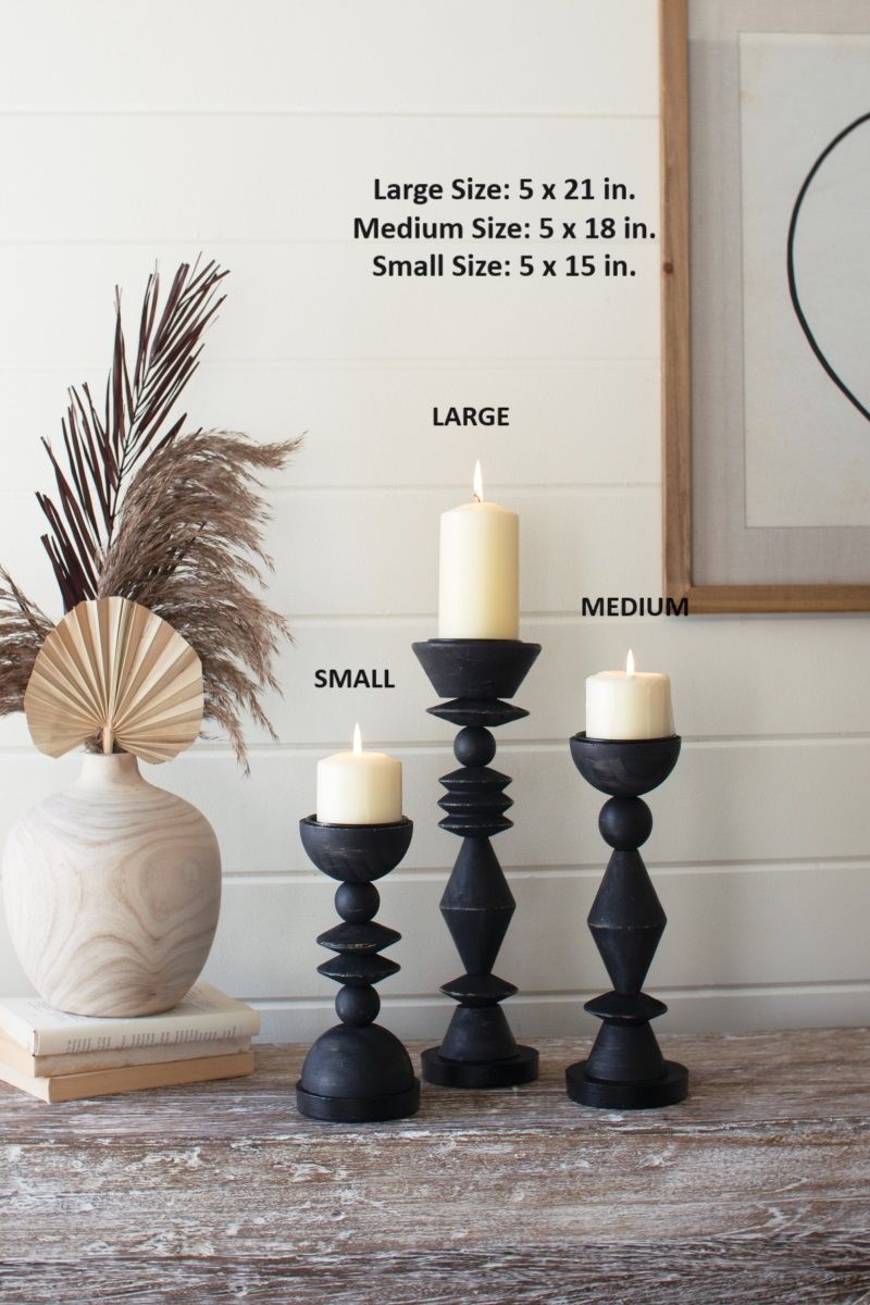 Black Turned Wood Candle Holder Med Black Turned Wood Candle Holder Med
