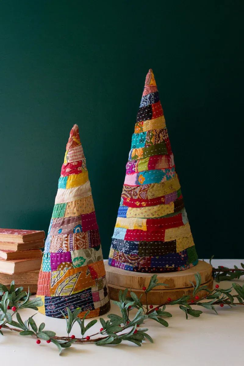 S/2 Large Kantha Christmas Topiaries