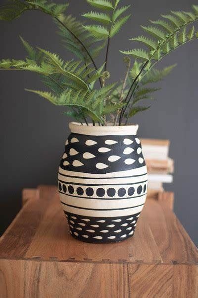 Black & White Paper Mache Urn Black & White Paper Mache Urn