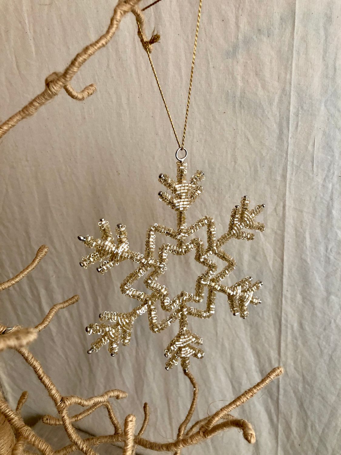 Beaded Champagne Snowflake Ornament