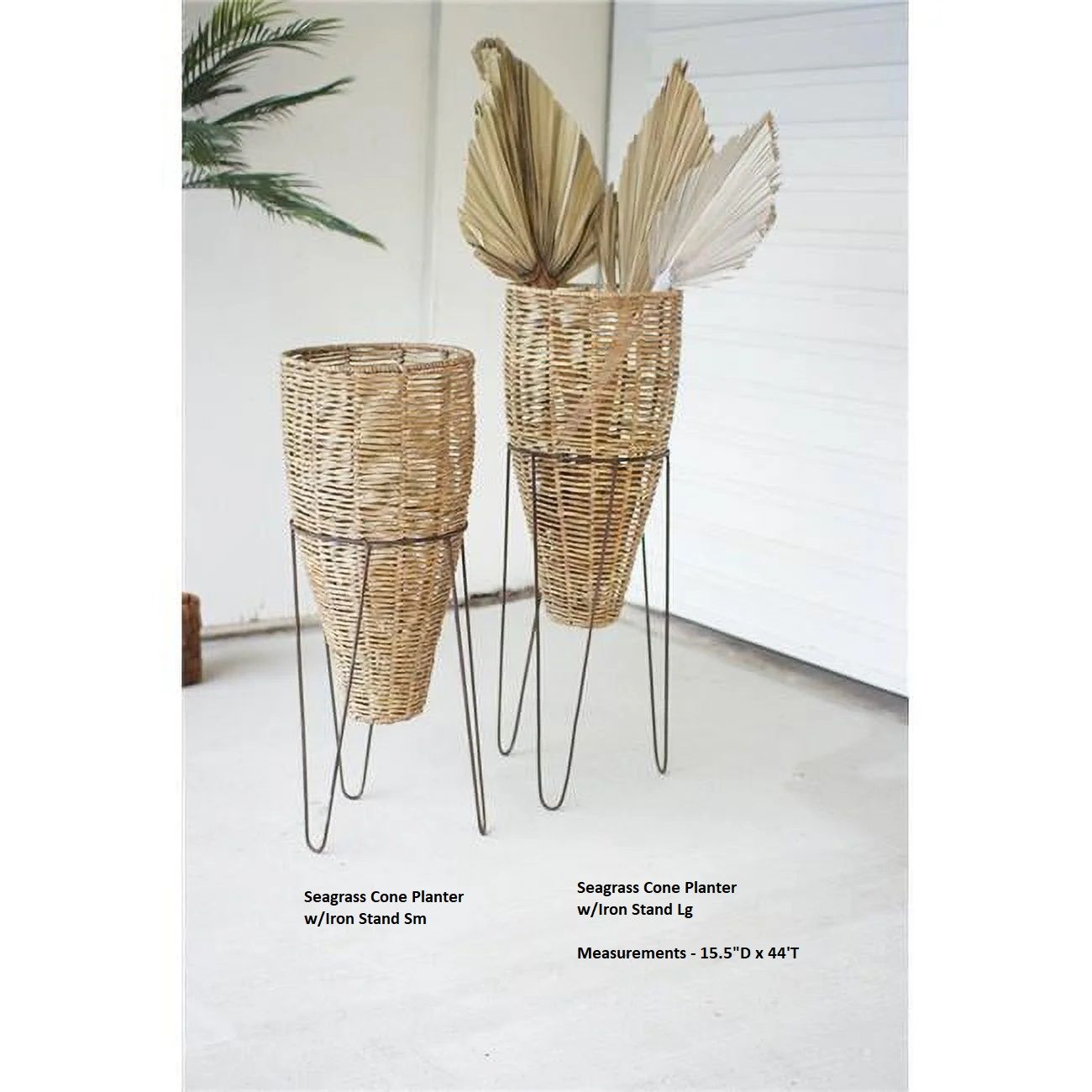 Seagrass Cone Planter w/Iron Stand Lg