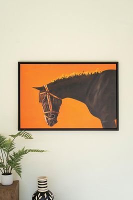 Framed Oil Painting-Horse w/Orange Background