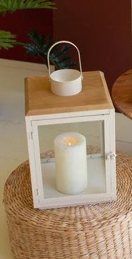 Metal &amp; Wood Lantern with Glass Sides Sm