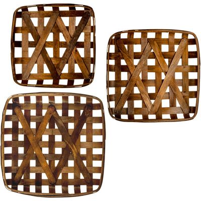 Dark Brown Square Woven Split Wood Basket Med