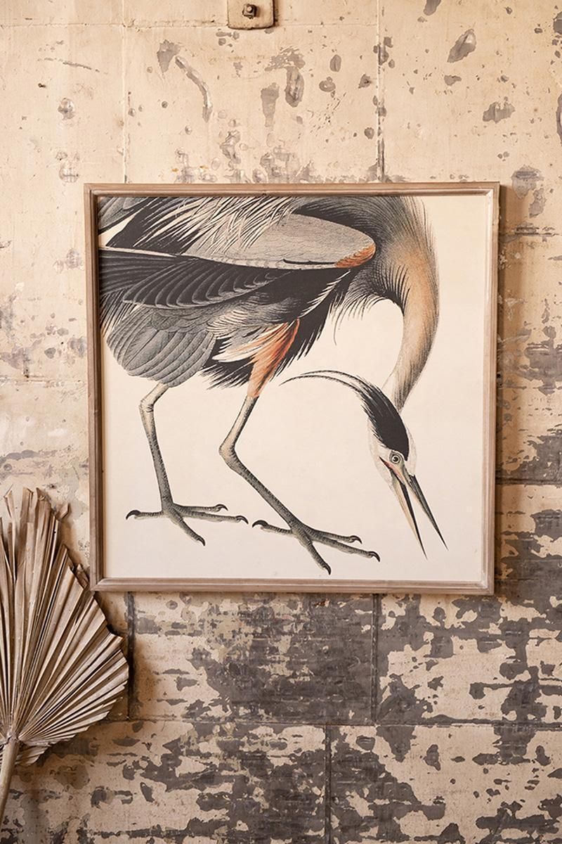 Crane Print in Wood Frame