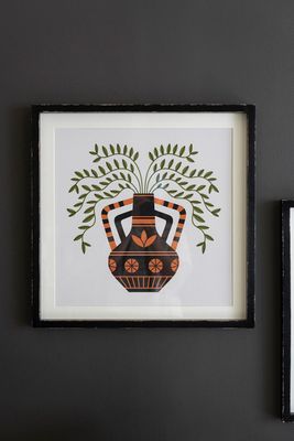 Framed Vase w/Foliage Print Under Glass I