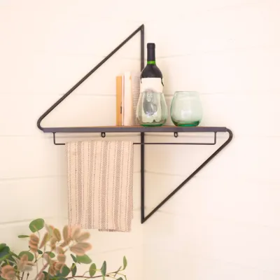 Metal &amp; Wood Triangle Corner Shelf