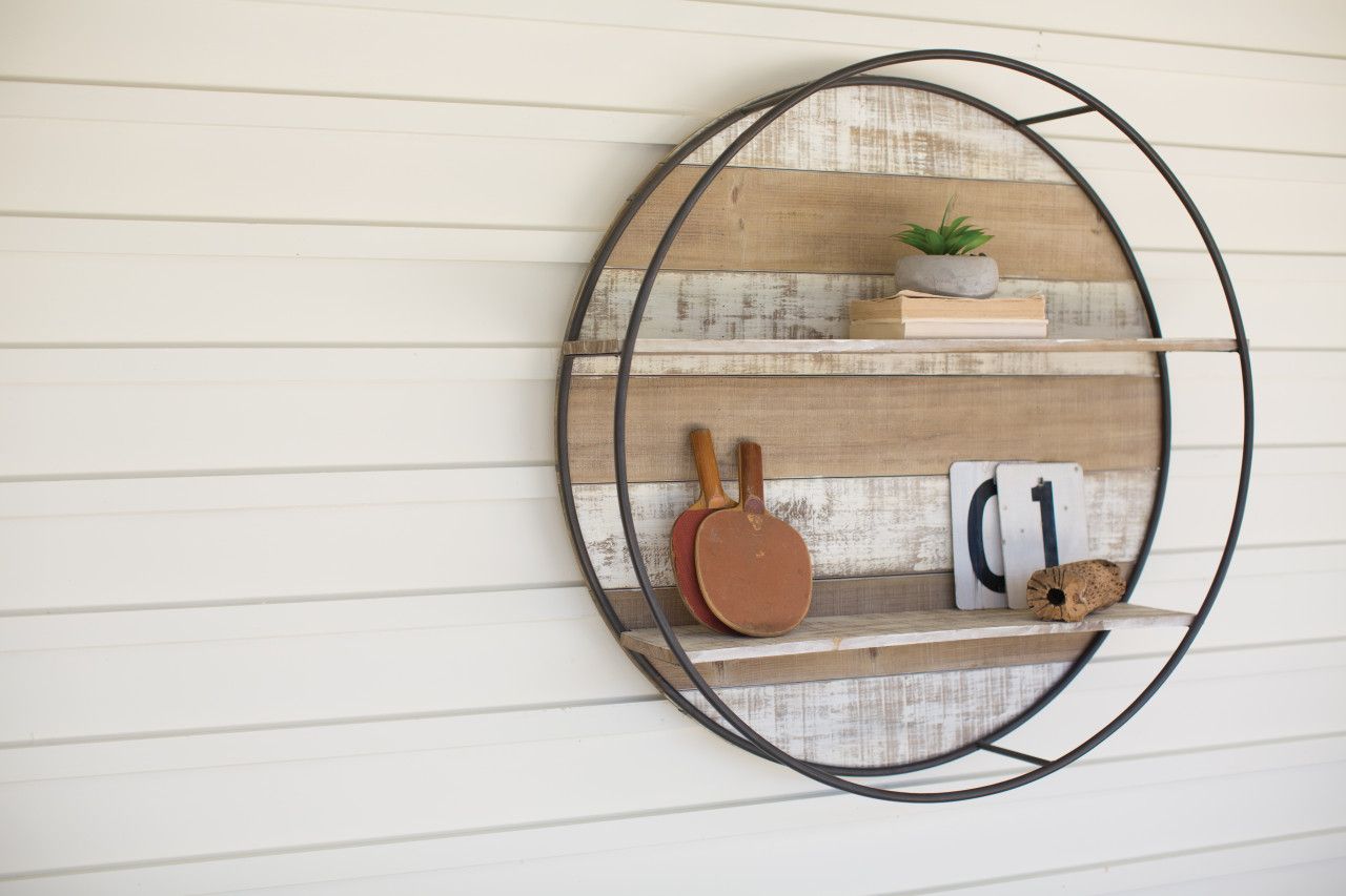 Recycled Wood &amp; Metal Double Wall Shelf
