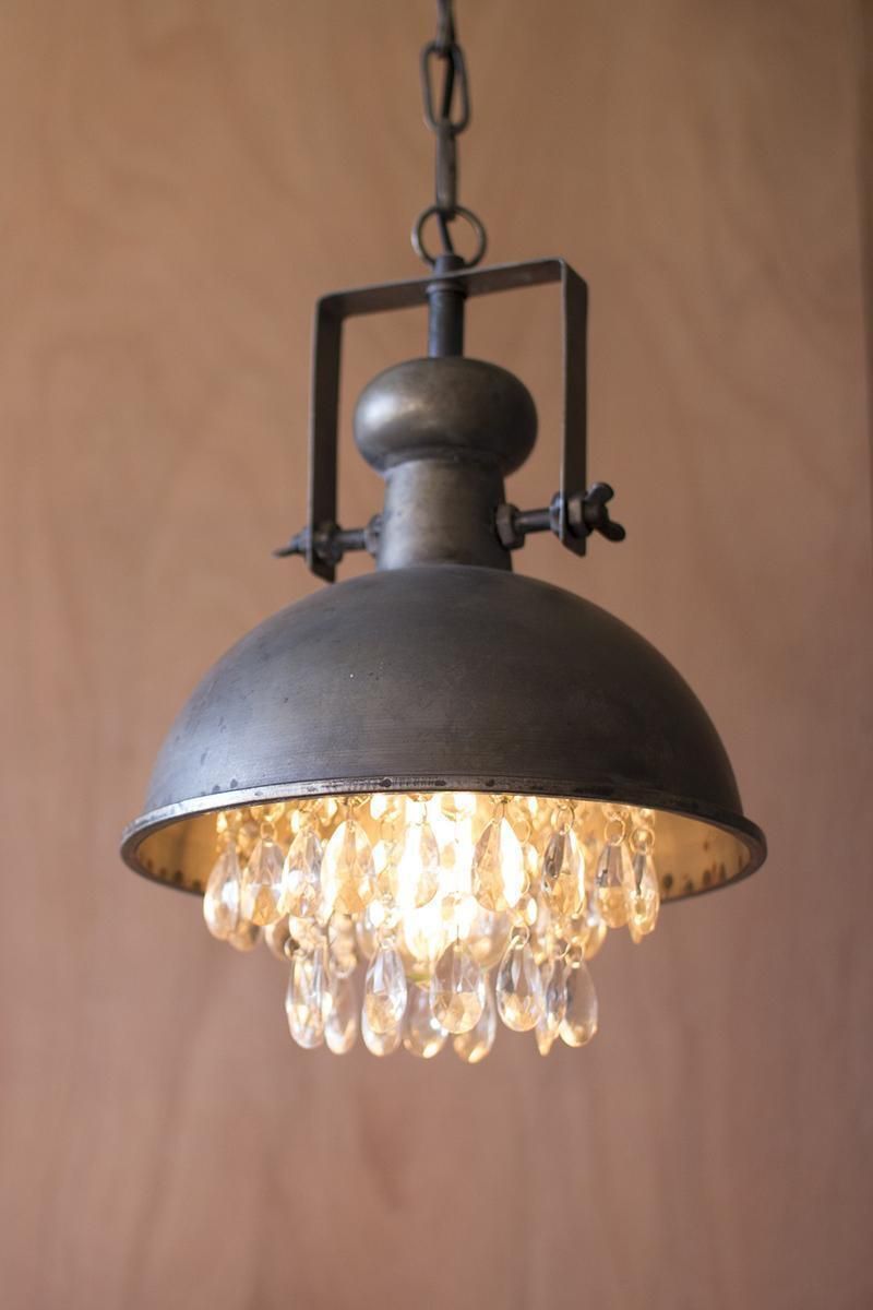 Metal Pendant Lamp w/Hanging Gems