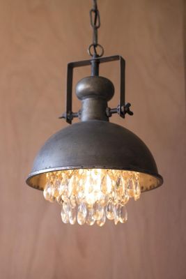 Metal Pendant Lamp w/Hanging Gems