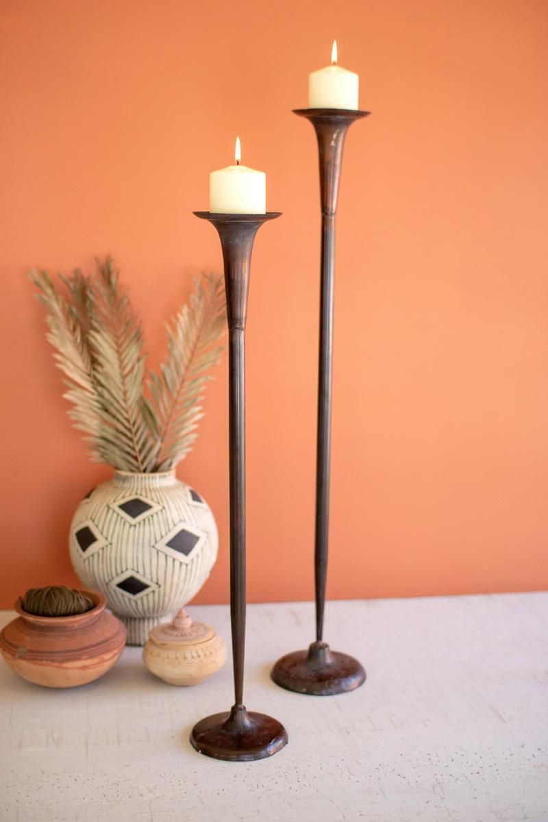 Tall Metal Candle Holder w/Antique Copper Finish Lg