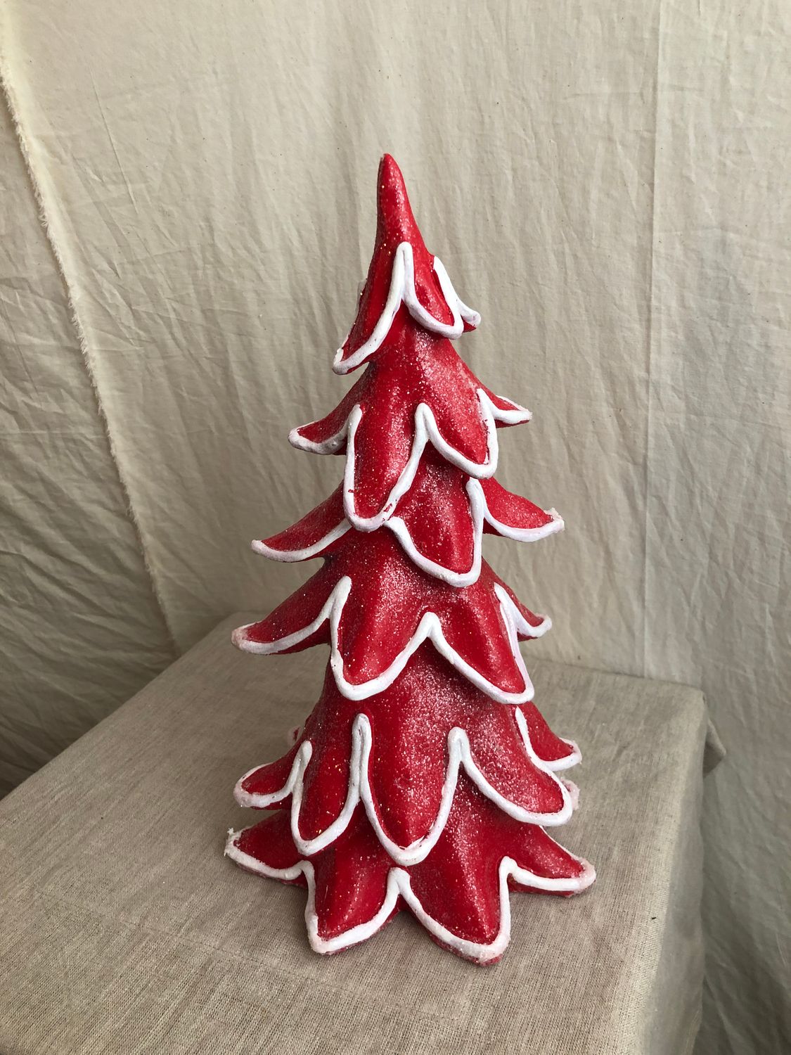Red &amp; White Glittered Tree 15"