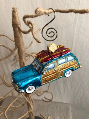 Station Wagon w/Surfboards Glass Ornament