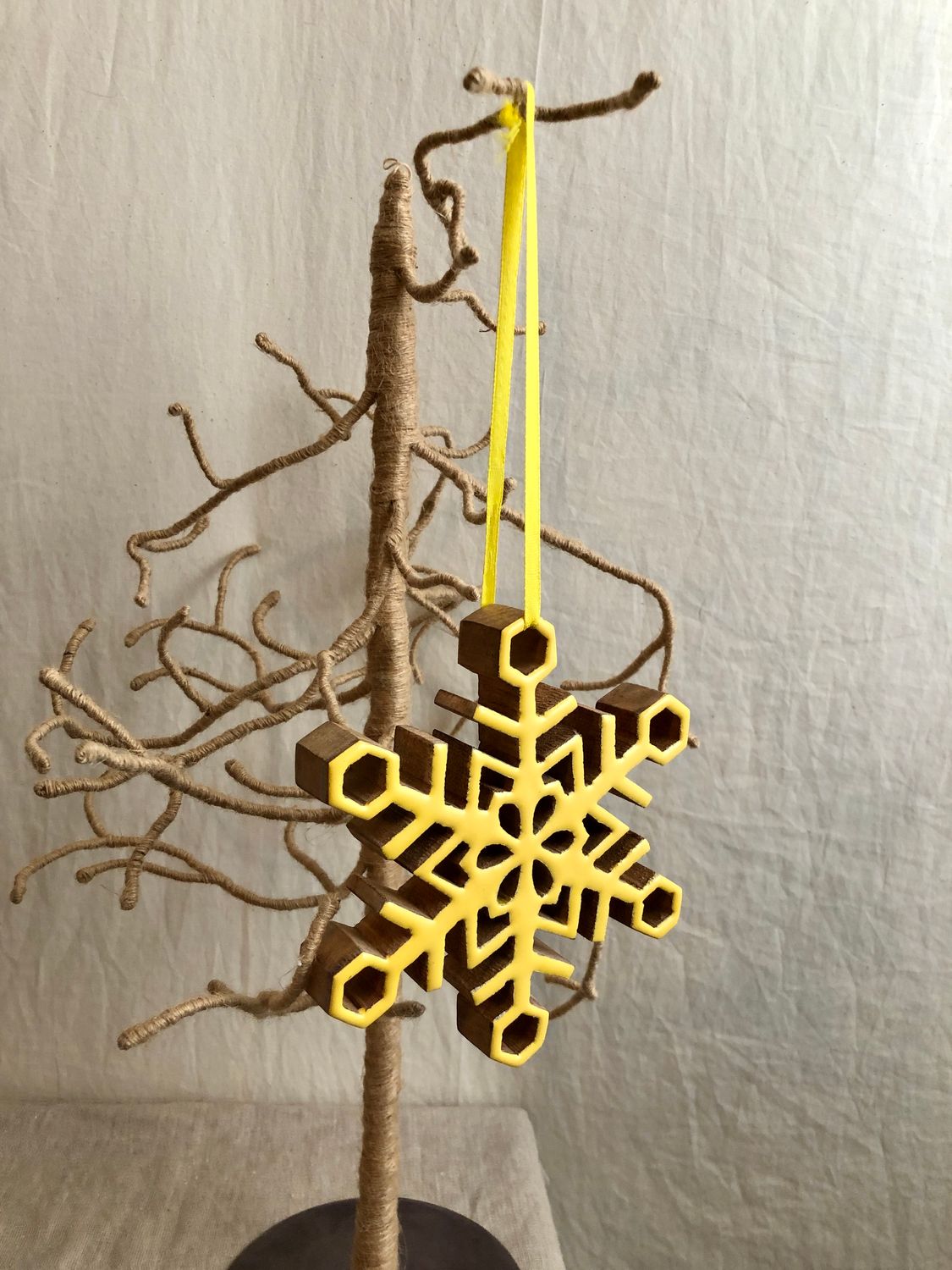 Wooden Snowflake Ornament 6.5&quot; Yellow