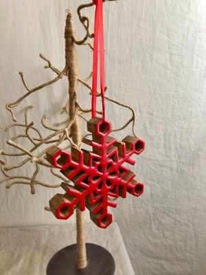 Wooden Snowflake Ornament 6.5&quot; Red