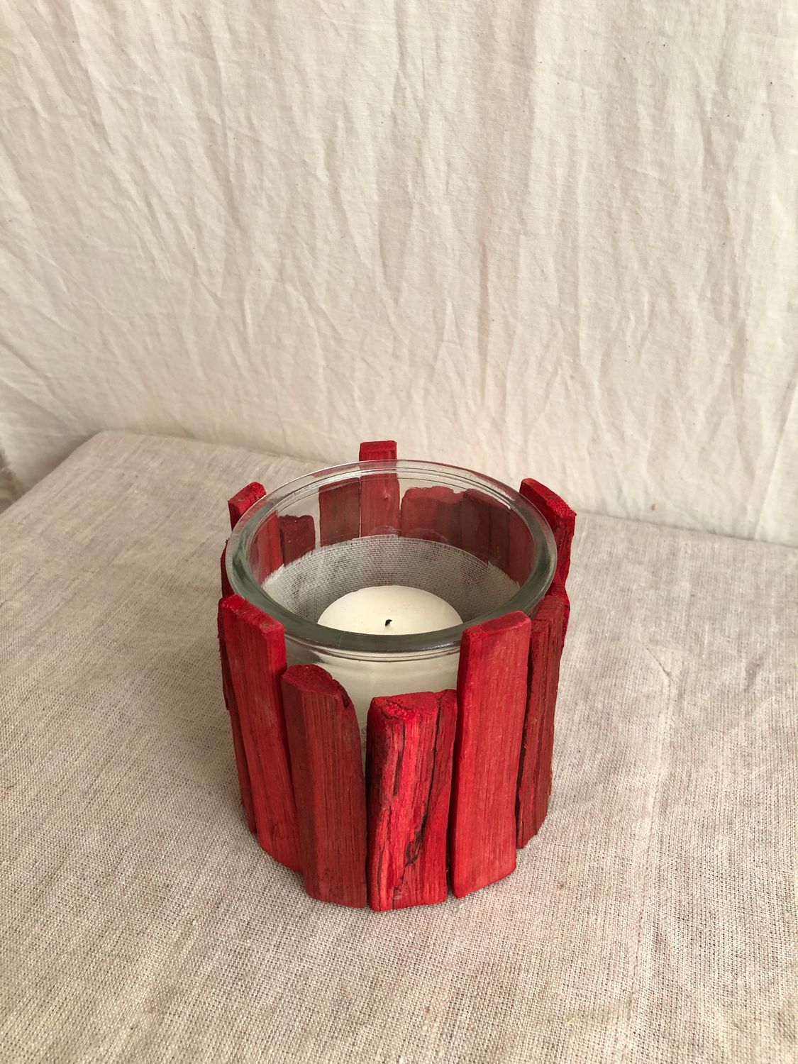 Wood Glass Candleholder Lg Red Wood Glass Candleholder Lg Red