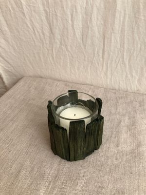 Wood Glass Candleholder Med Green