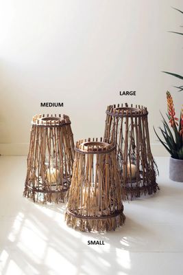 Natural Bamboo &amp; Wood Lantern Sm