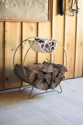 Round Log Holder w/Canvas Kindling Sling