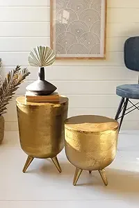 S/2 Antique Brass Aluminum Drum Tables