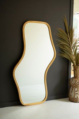 Large Wavy Rattan Floor Mirror