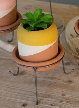 Color Dipped Clay Pot w/Metal Base - Yellow