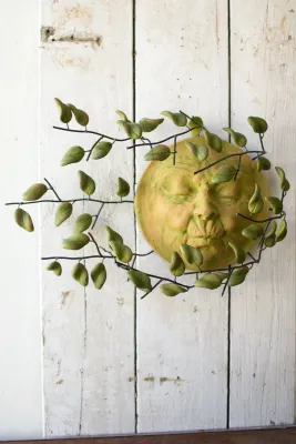 Wall Hanging Wind Blown Sun Face w/Clay Leaves