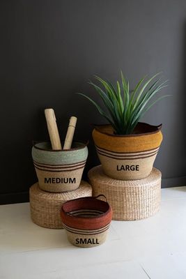 Colorful Seagrass Storage Basket w/Handles Sm