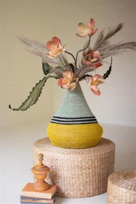 Seagrass Mustard w/Black Stripes Teardrop Vessel